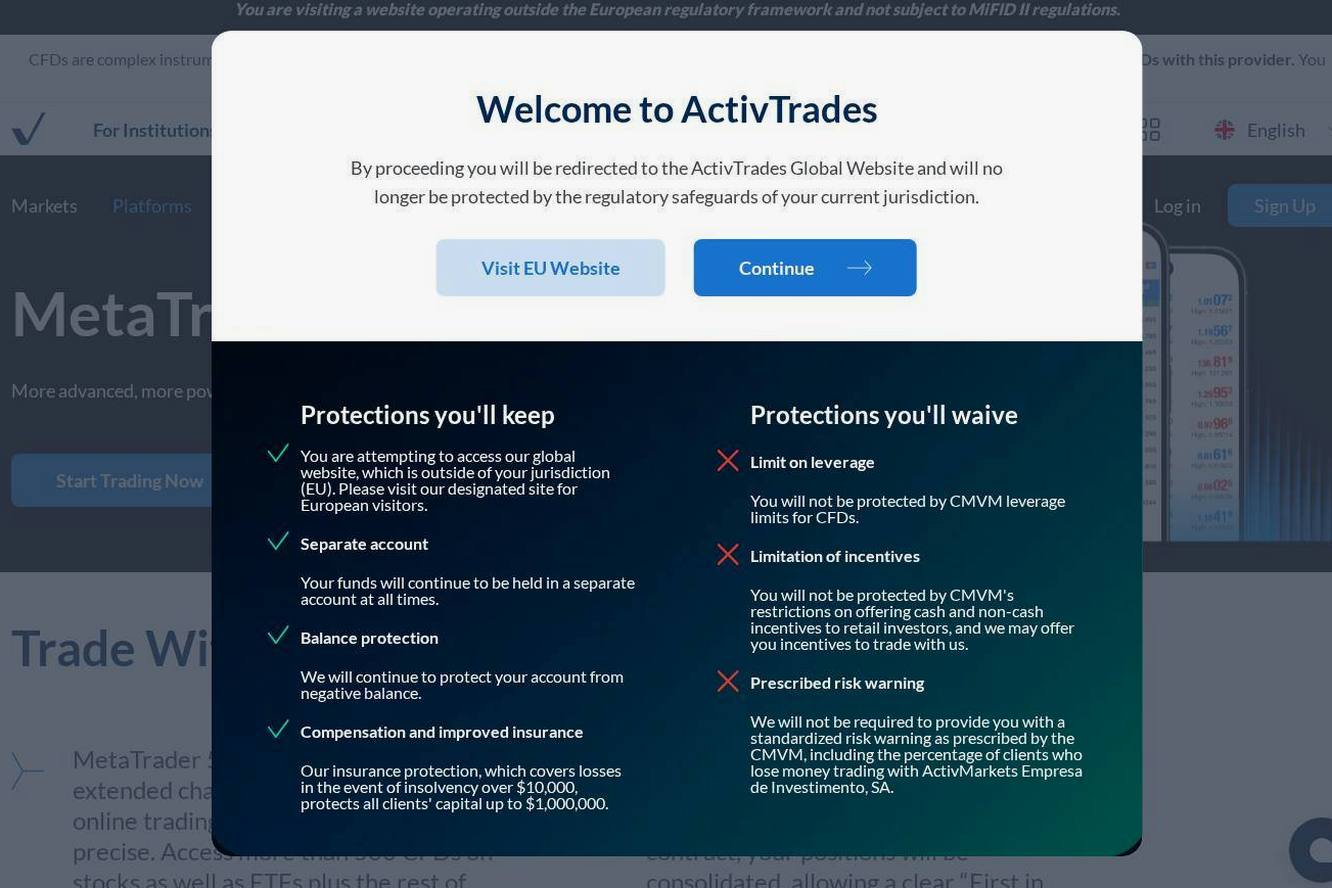 The platform page on the ActivTrades website