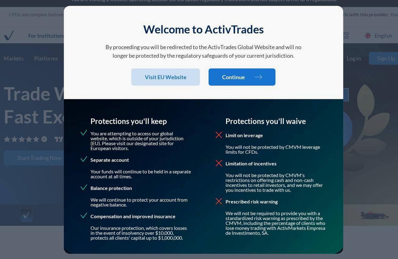 Screenshot of the ActivTrades website