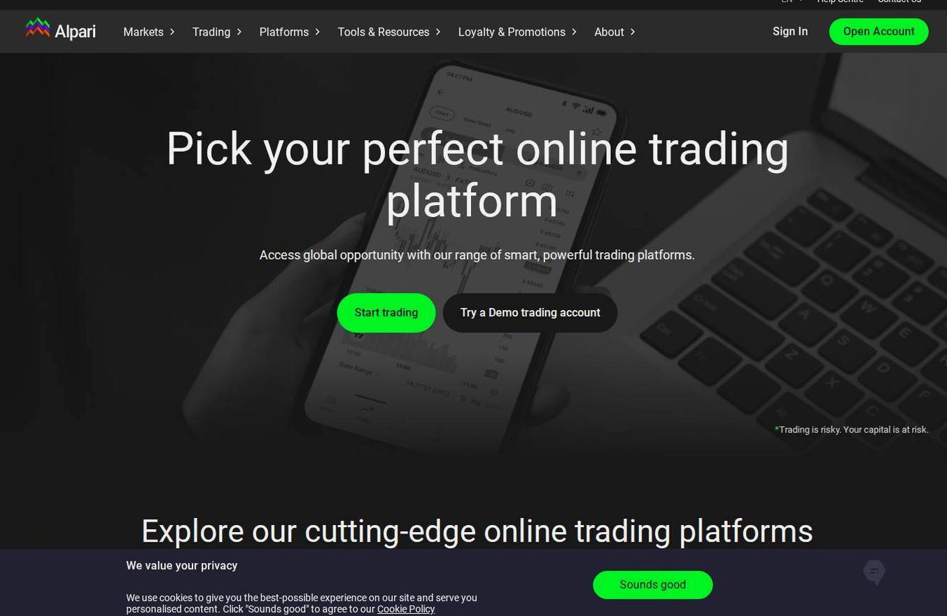 The platform page on the Alpari website