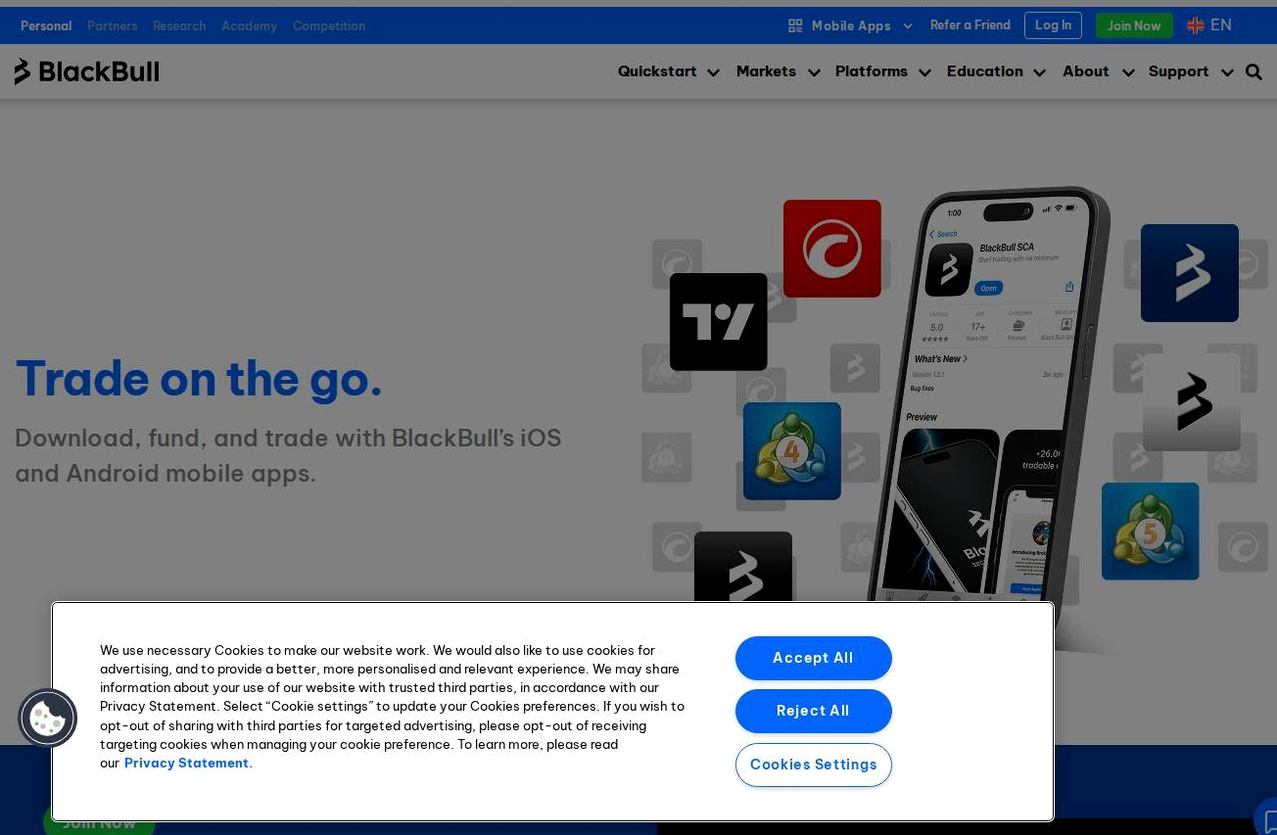 The platform page on the BlackBull Markets website