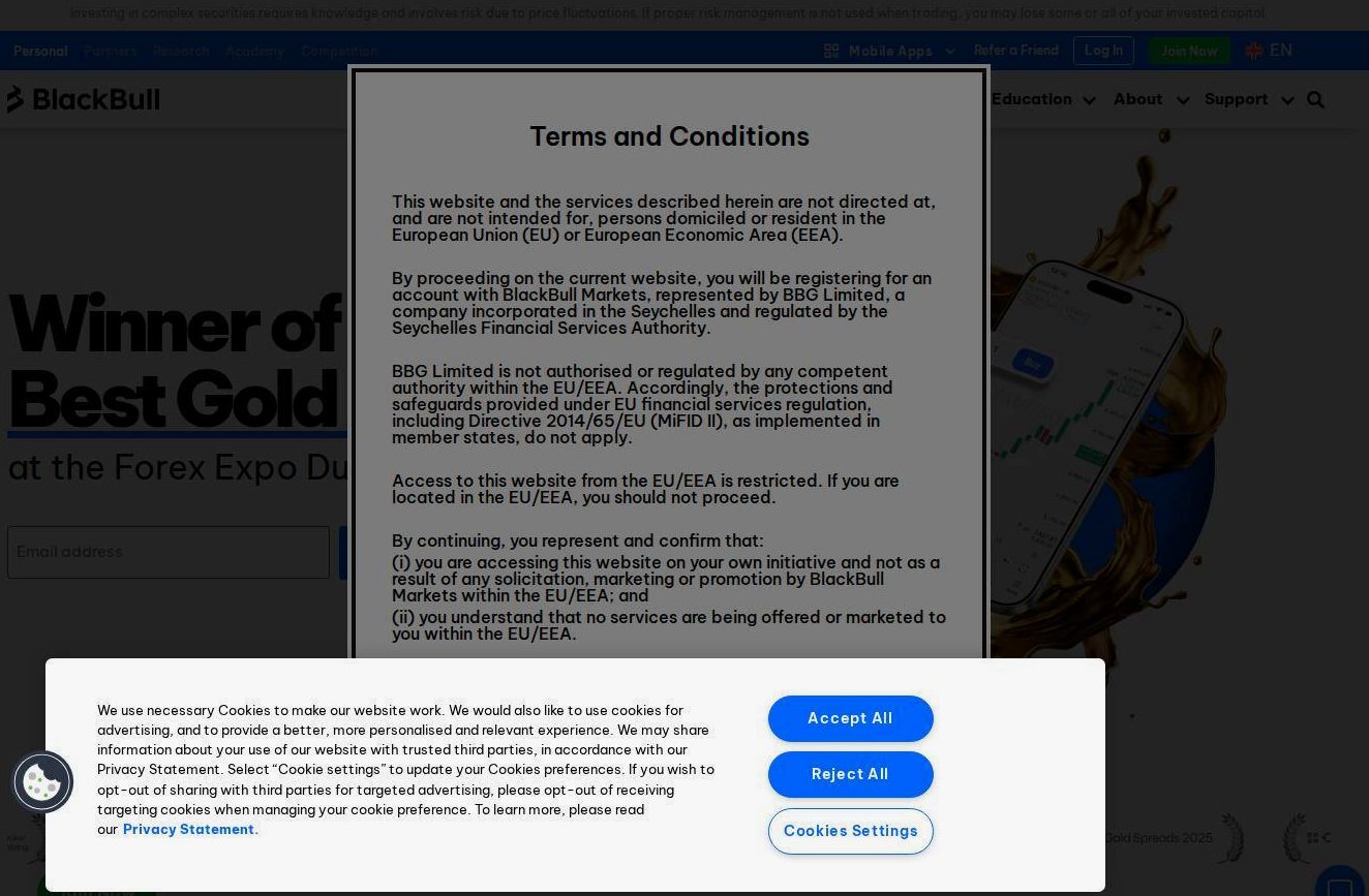 Screenshot of the BlackBull Markets website