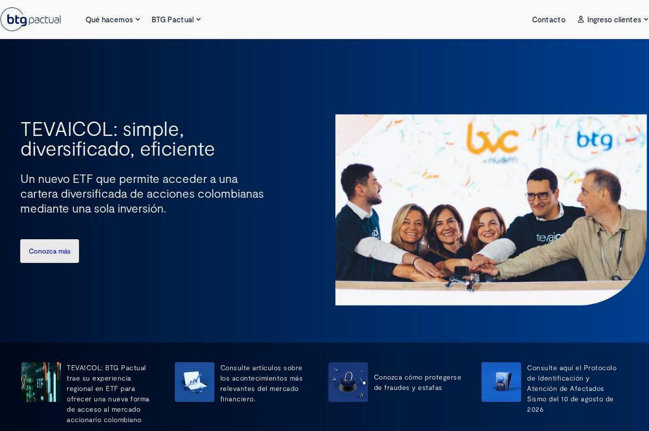 Screenshot of the BTG Pactual Colombia website