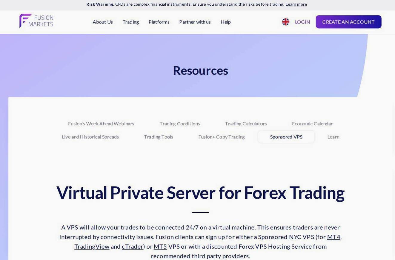 The platform page on the Fusion Markets website