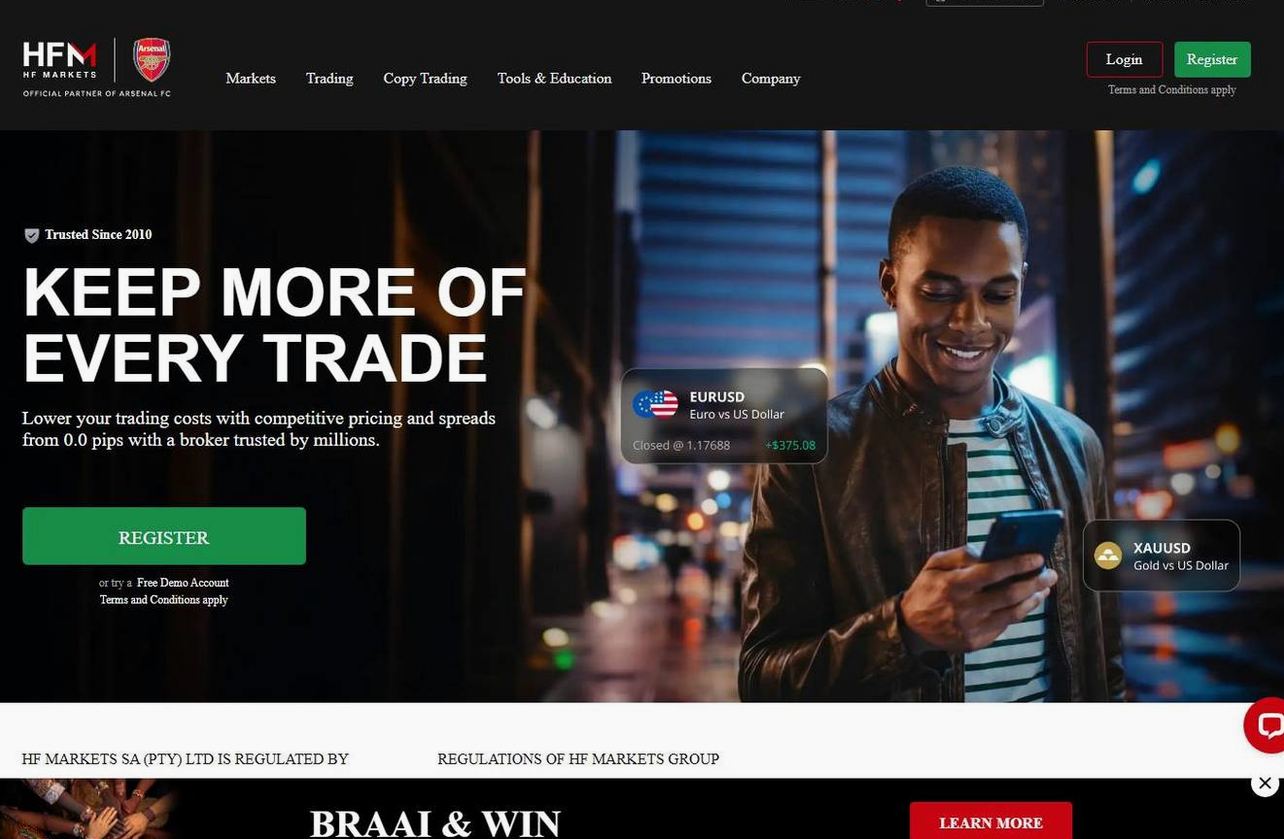 Screenshot of the HFM website