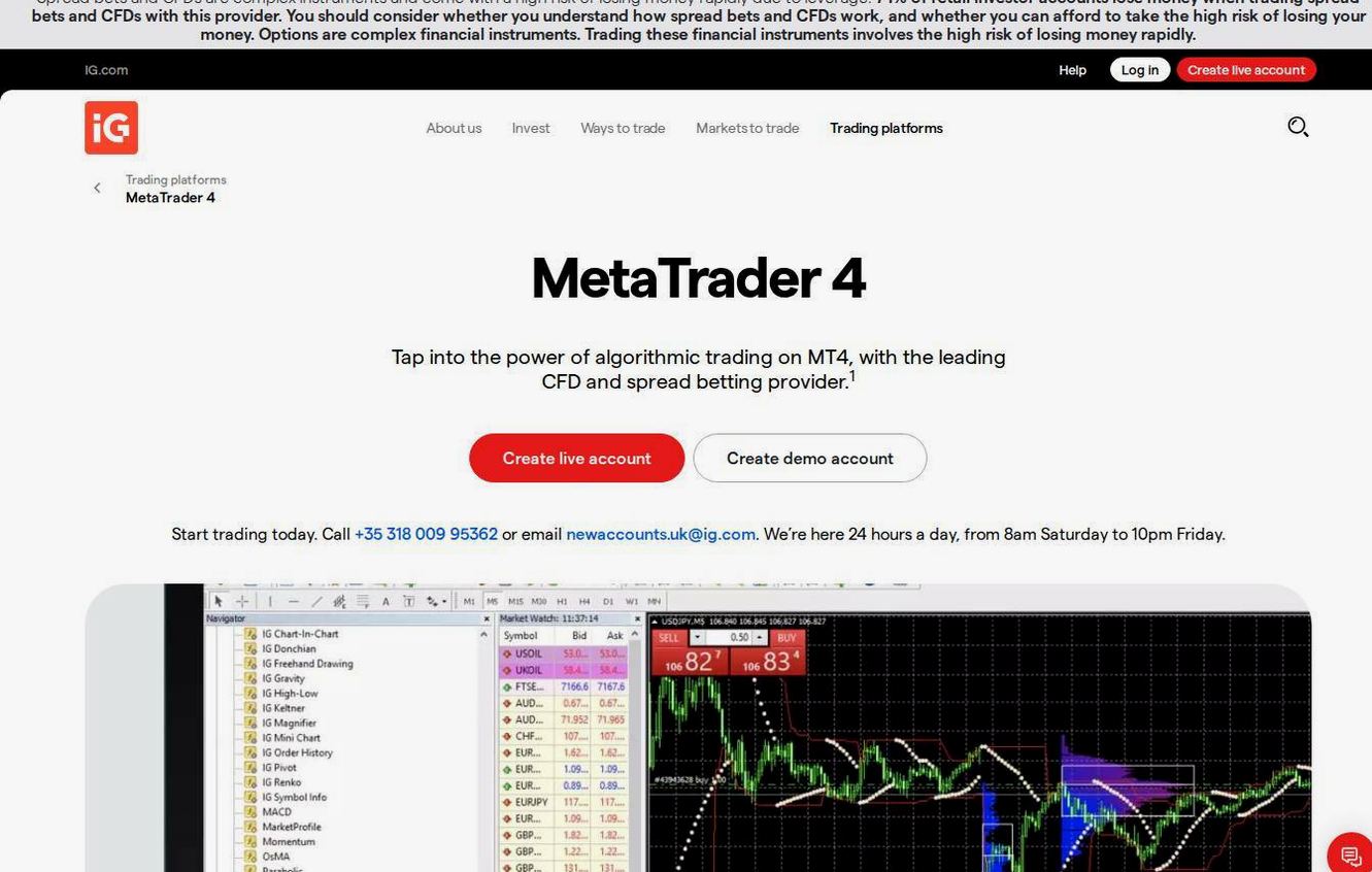 The platform page on the IG Markets website