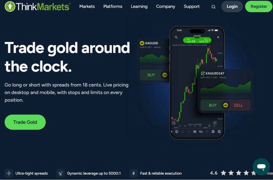 Screenshot of the ThinkMarkets website
