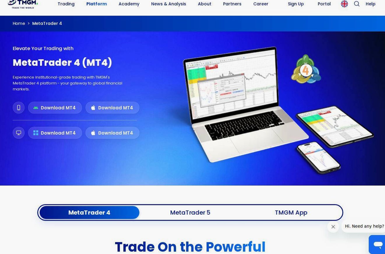 The platform page on the TMGM website