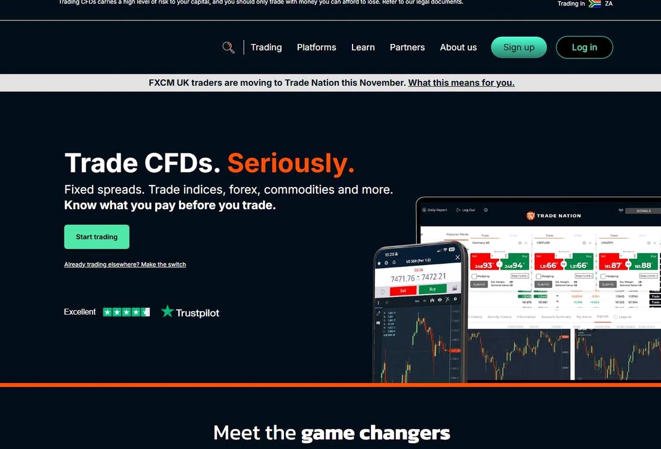 Screenshot of the Trade Nation website