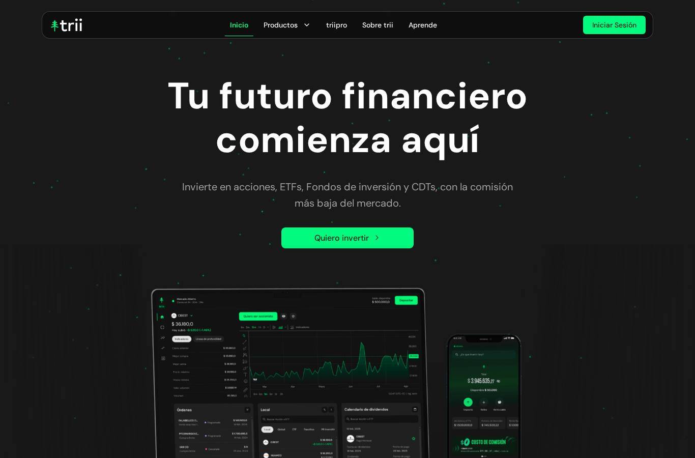 Screenshot of the Trii website