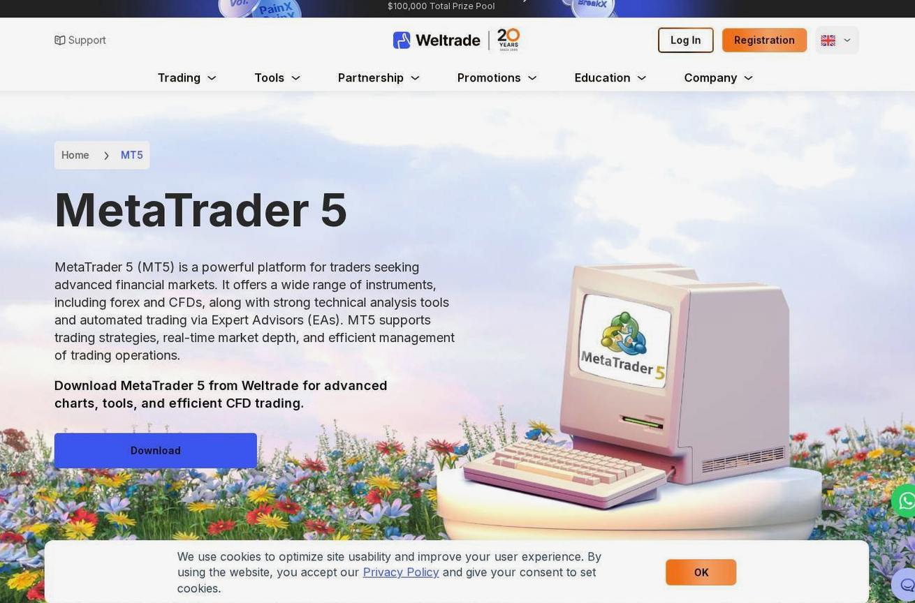 The platform page on the Weltrade website
