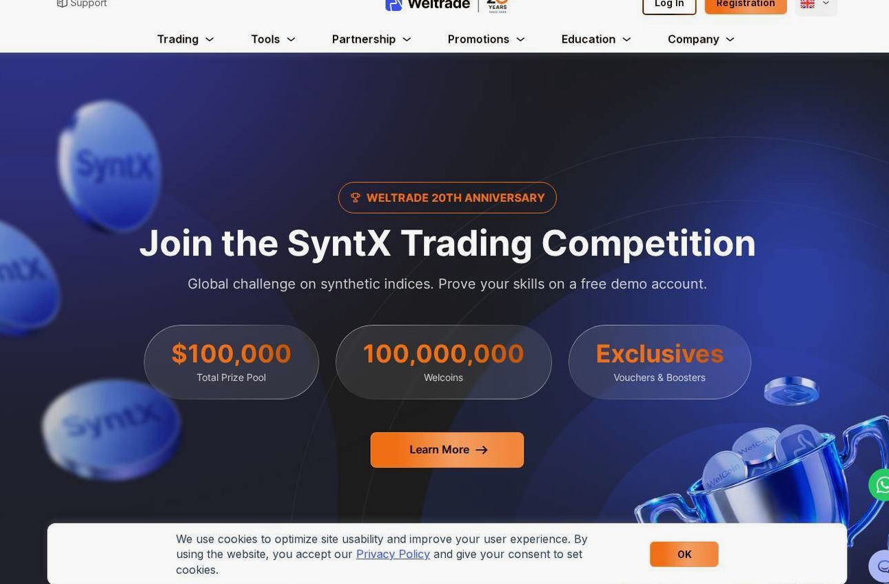 Screenshot of the Weltrade website